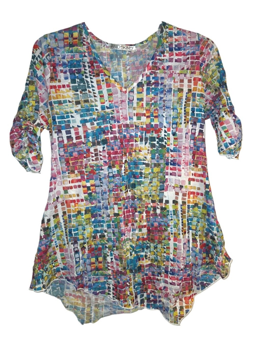 Sno Skins Multicolor Short Sleeve Asymmetrical Hem Blouse